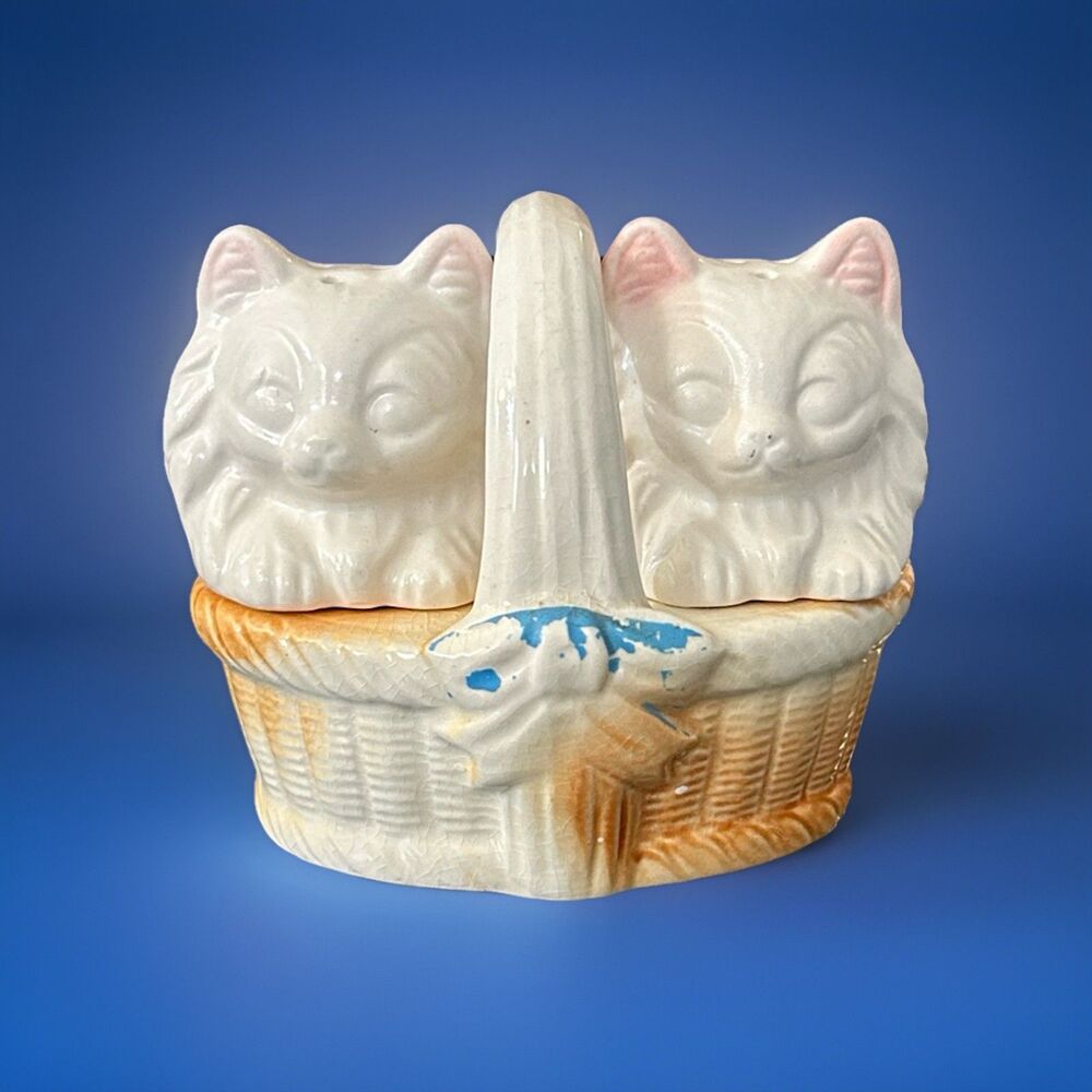 Vintage 60s Persian Cats In A Basket Salt And Pepper Shakers Made In Japan Cute